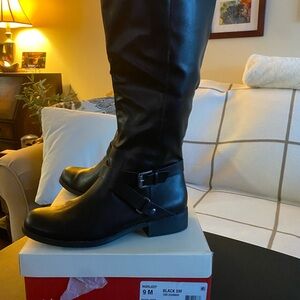 Black Vegan Leather Knee-High Boots